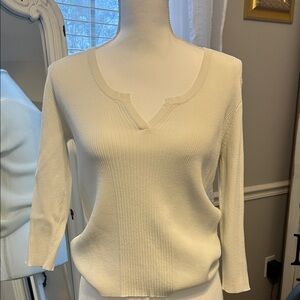 Chic Cream V-Neck Women's Sweater